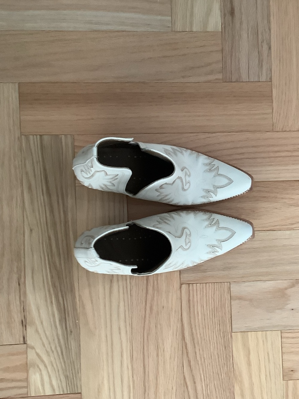 Ariat White Pointed Western Slip-On Ankle Booties with Embroidered Detail